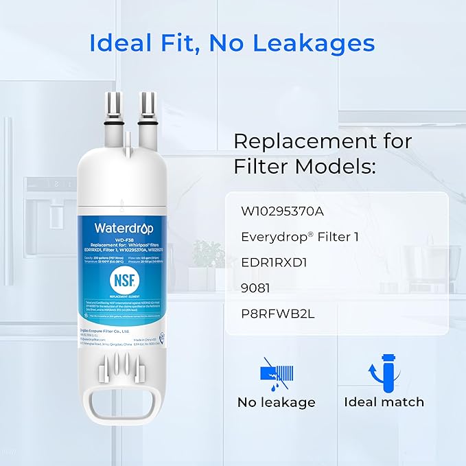 Waterdrop EDR1RXD1 Replacement for Everydrop® Filter 1, W10295370A, EDR1RXD1B, P8RFWB2L, P4RFWB, WD-F38, Kenmore® 46-9081, 46-9930 Refrigerator Water Filter, 4 Pack