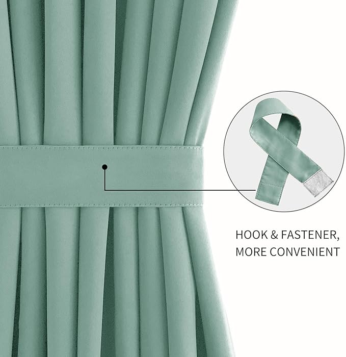 DWCN French Door Curtains – Rod Pocket Thermal Blackout Curtain for Doors with Glass Window, Kitchen and Patio Doors for Privacy, 54 X 72 Inches Long, 1 Curtain Panel with Tieback, Light Sage