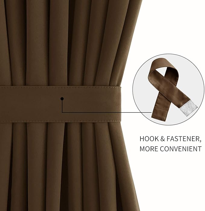 DWCN French Door Curtains – Rod Pocket Thermal Blackout Curtain for Doors with Glass Window, Kitchen and Patio Doors for Privacy, 23 X 72 Inches Long, 1 Curtain Panel with Tieback, Brown