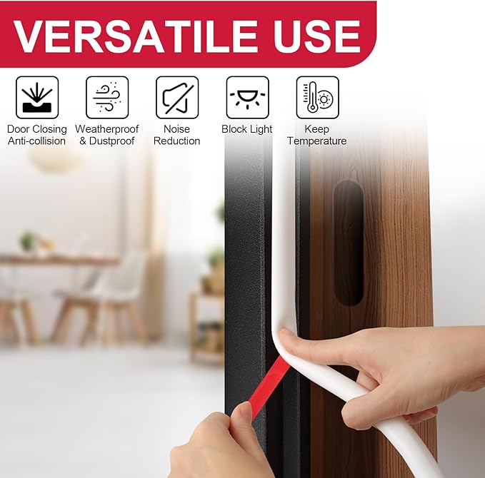 Benory Silicone Weather Stripping Door Seal - Self Adhesive D Shaped Seal Strip for Door Frame/Windows