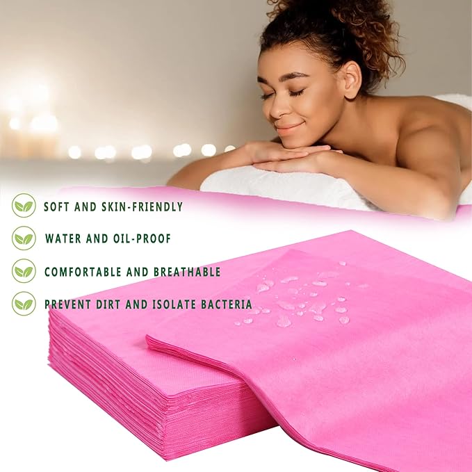 31" x 71" Disposable Bed Sheets for Massage Table Waterproof Massage Table Sheet Soft Non Woven Fabric SPA Bed Cover Breathable for Massage Beauty Tattoos 50PCS (Pink)