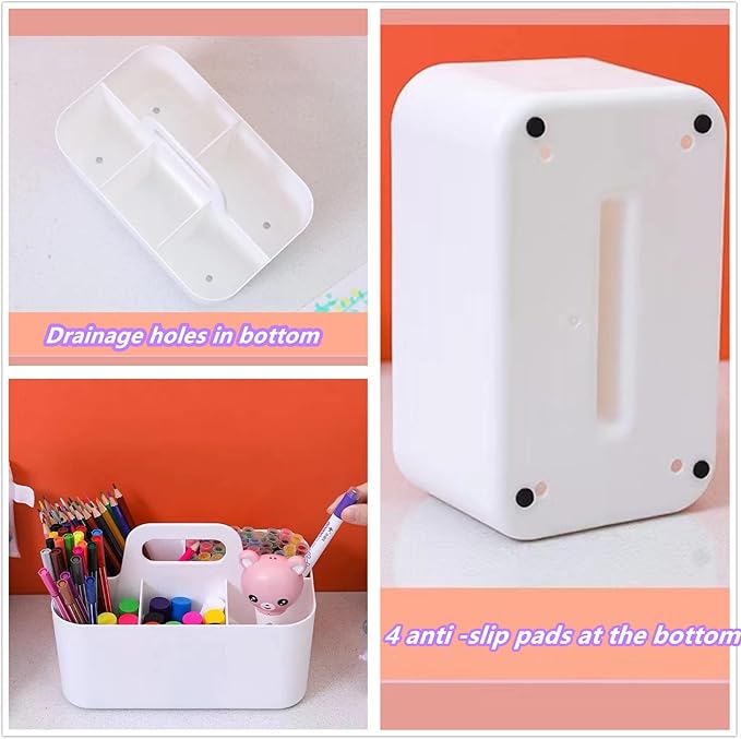 Feadily (2 Pack Plastic Shower Caddy Portable, Portable Basket with Handle Storage Organizer, Stackable 5 Compartments, 9.76" x 6" x 6.7", White