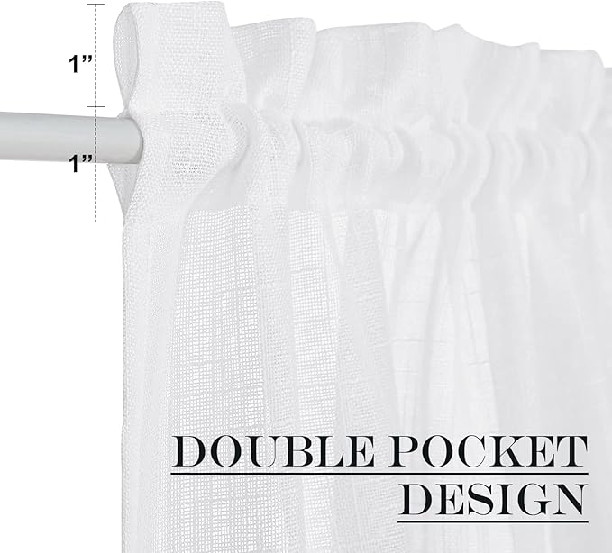 NICETOWN Sidelight Sheer Door Window Curtains - Semi Light Filtering French Door Curtain with Tieback, 26 x 50 Inch, White