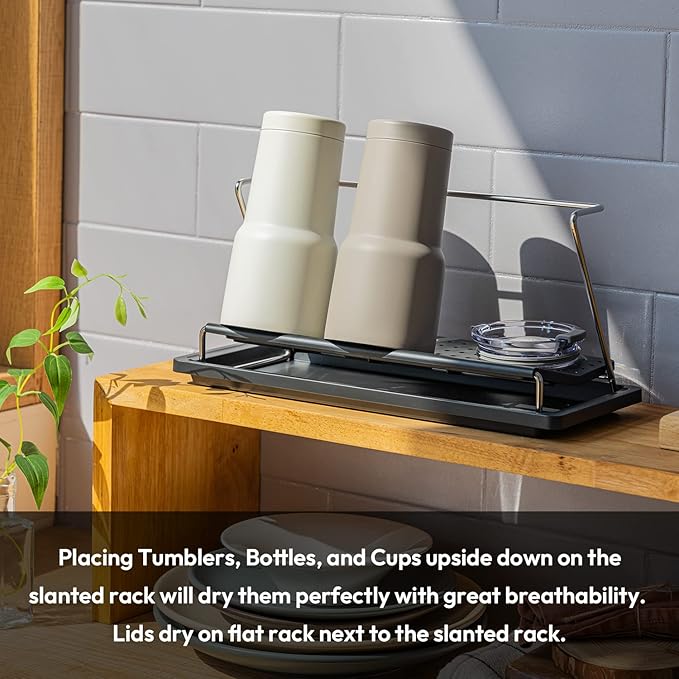 carrotez Bottle Drying Rack, Tumbler Rack with Drain Tray - Narrow and Wide Openings with Various Capacity, Mug Type and Cup Type - Black