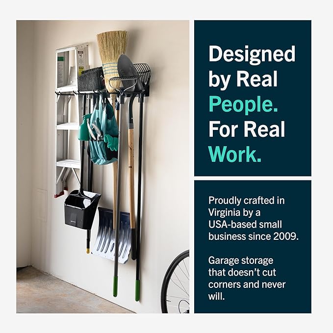 StoreYourBoard Wall-Mounted Rack With 4 Garage Hooks, Gray – Heavy-Duty Steel Holder Garage & Garden Storage for Shed, Workshop, or Home Organization – For Rakes, Shovels, Tools & More – 1 Pack, Gray