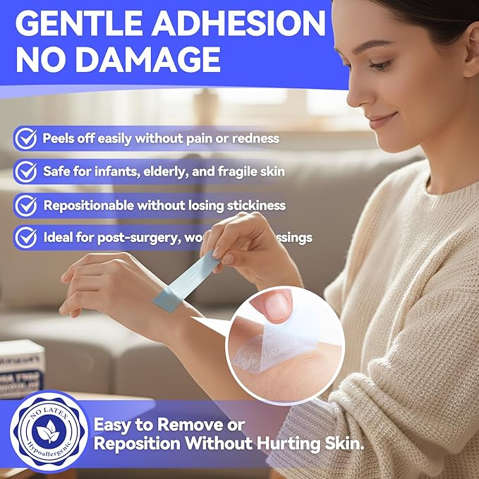 FRESINIDER Silicone Medical Tape – 1" x 5 Yard Blue 1 Roll, Pre-Cut, Waterproof & Repositionable, Pain-Free Removal, Hypoallergenic Adhesive for Sensitive Skin, Wound Care & First Aid Use