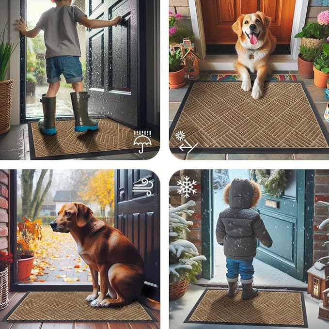 Smiry Front Door Mat Outside Entrance, Heavy Duty Outdoor Indoor Natural Rubber Doormat, Non Slip, Trap Dirt and Moisture, Easy Clean, Low Profile Patio Porch Entryway Mat, 47x23, Coffee