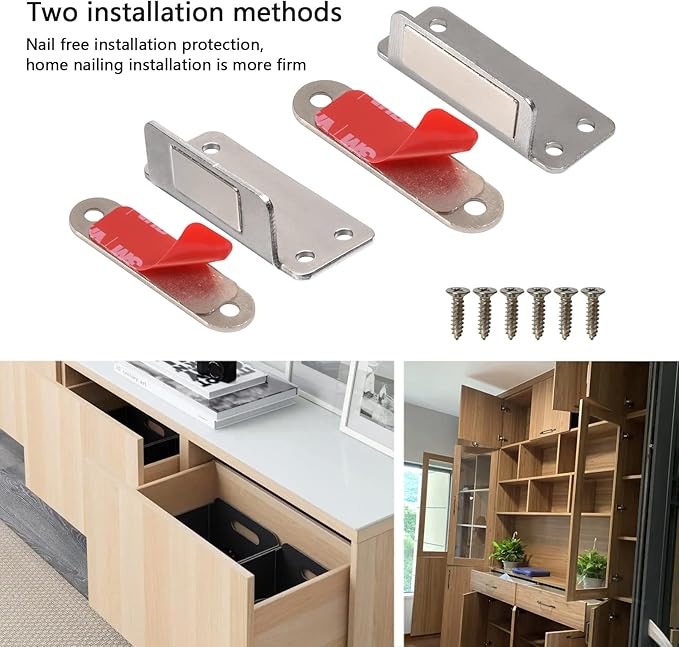 Cabinet Magnets Mousike Adhesive Strong Magnetic Door Catch Stainless Steel Kitchen Magnetic Latch Used to Close Cupboard Cabinet Closet Door Drawer(Silver 8Pack)