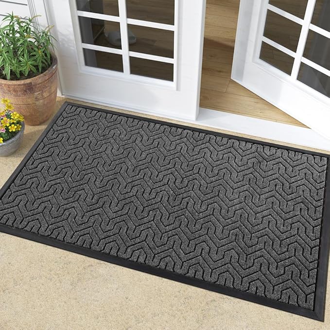 Yimobra Large Door Mat Outside Entrance 36x24, Waterproof Heavy Duty Outdoor Mats for Front Door, Non Slip Rubber Entry Mat for Garage Patio, Easy Clean, Black Grey
