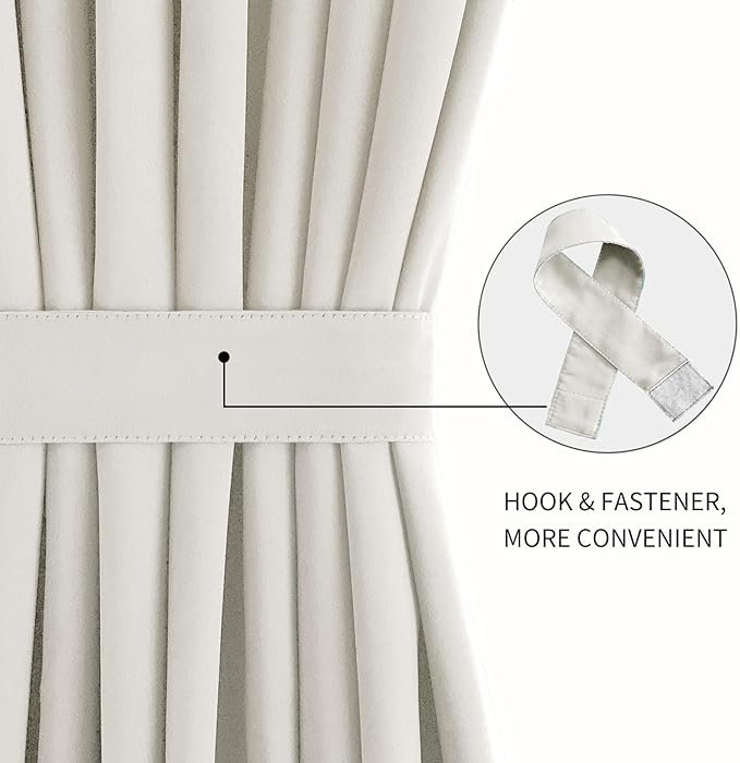 DWCN French Door Curtains Rod Pocket Thermal Blackout Curtain for Glass Windows, Kitchen and Patio Doors for Privacy, 54 X 40 Inches Long, 1 Curtain Panel with Tieback, Ivory