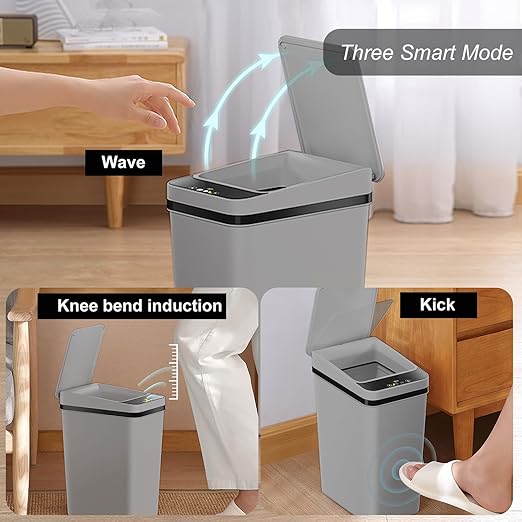 Yatmung 2.5 Gallon Motion Sensor Trash Can - Automatic Trash Can Touchless - Smart Trash Bin with Lid - Electric, Narrow, Plastic, Auto Open, Office, Bedroom, Bathroom - Small Garbage Can (Grey)