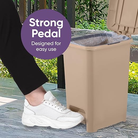Superio Slim Step On Trash Can, Beige Waste Bin with Foot Pedal Lid 26 Liter, Kitchen, Under Desk, Office, Bedroom, Bathroom (1, 4 Gallon)