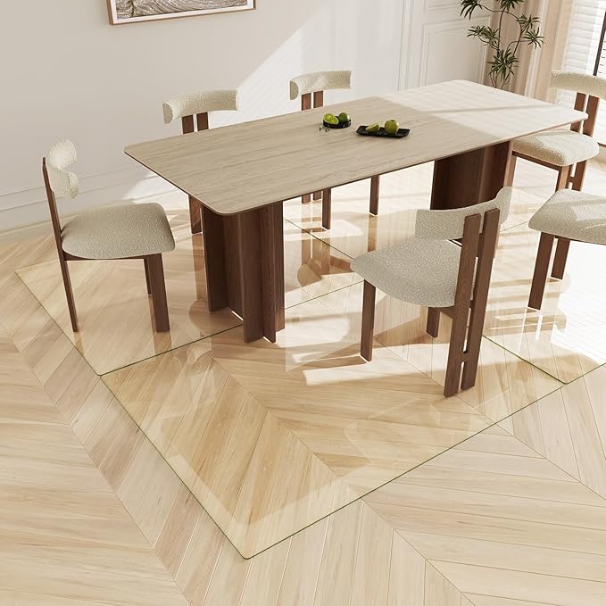 Koonmi Tempered Glass Chair Mat 44"x58" - Premium Office Chair Mat for Hardwood Floors & Low-Pile Carpet with 4 Non-Slip Pads - Thick Scratch-Resistant Surface