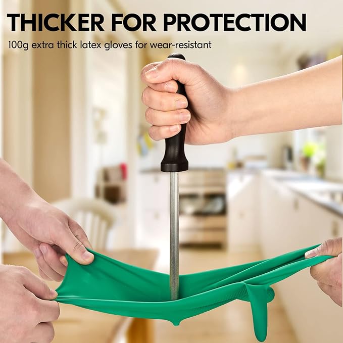 Vgo... 1-Pair Reusable Household Gloves, Rubber Dishwashing gloves, Extra Thickness, Long Sleeves, Kitchen Cleaning, Working, Painting, Gardening, Pet Care (Size S, Green, HH4601)