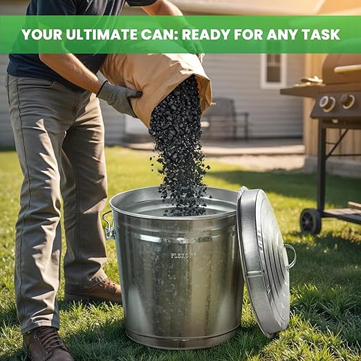 Plexon 10 Gallon Trash Can with Lid Galvanized Metal Bucket with Locking Lid for Poultry Feed Bird Seed Storage Ash Small Garbage Can, 6 Pack