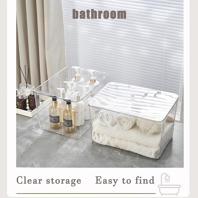 Clear plastic storage bins with LIDS-4packs,storage containers for snacks, cosmetics, books, dog food, Storage Organizer for Nursery，Kitchen, Living room,Bedroom, Bathroom, Office