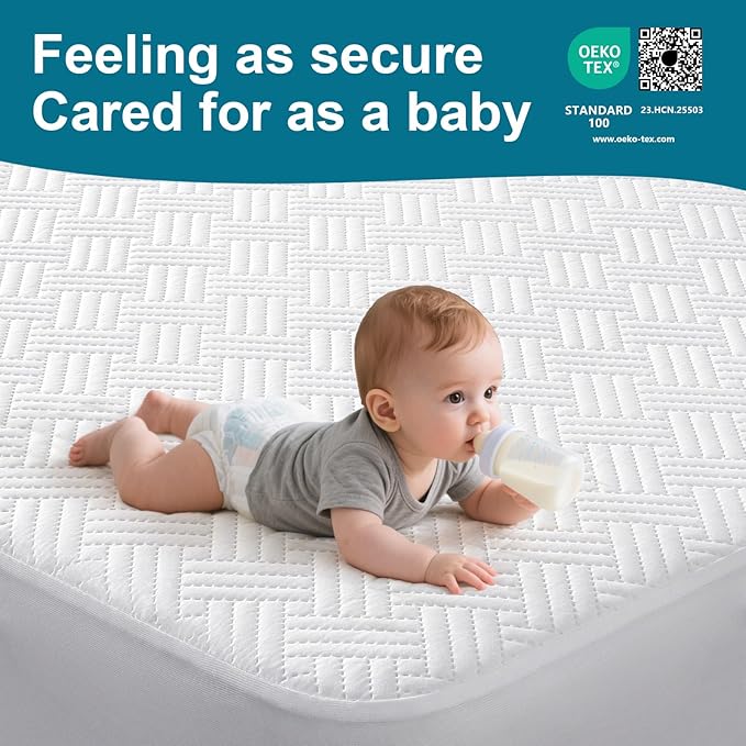 Waterproof Mattress Protector Queen Size - Breathable, Noiseless, Ultra-Soft Bed Cover, Mattress Pad Cover with Deep Stretchable Pockets 8"-21" (White)