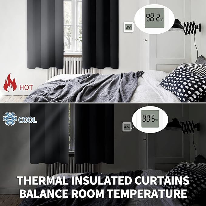 BGment Black Blackout Curtains 90 Inch Long for Bedroom 2 Panels - Room Darkening Drapes Thermal Insulated with Rod Pocket Heat Blocking for Summer Living Room, 52 X 90 Inch