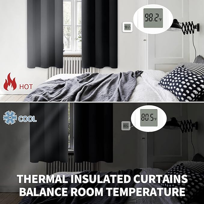 BGment 84 Inches Long Blackout Curtains for Bedroom - Thermal Insulated Room Darkening Drapes with Rod Pocket for Living Room, 52 x 84 Inch, 2 Panels, Black