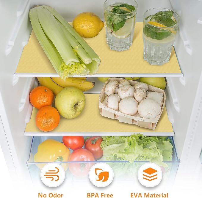 Shelf Liners for Kitchen Cabinets Refrigerator Liners Waterproof Kitchen Cupboard Liner Non Adhesive Drawer Mats EVA Material Fridge Liner for Shelves - Yellow Beige 11.8 x 393.7 Inches