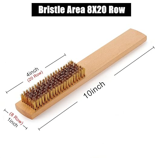 MAXMAN Brass Brush, Soft Brass Bristles Wire Brush for Cleaning Metal Rust, Welds, Home and Kitchen, Wire Scratch Brushes with 10" Beechwood Handle