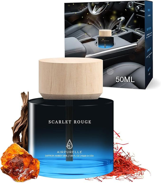 Car Air Freshener for Men & Women – Long-Lasting Saffron Amber Essential Oil Diffuser for Car Cup Holder – 50ML (1.7 FL OZ) Car Scent Diffuser, Inspired by Perfume – Made in USA