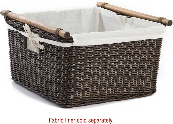 The Basket Lady Deep Pole Handle Wicker Storage Basket, Medium, 13.5 in L x 14 in W x 9 in H, Antique Walnut Brown