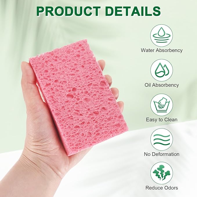 6-Pack Kitchen Sponges, Condense Eco Cellulose Non-Scratch Scrub Heavy Sponge for Kitchen/Household/Bathroom, Clean Tough Messes Dish Scrubber [Pink]