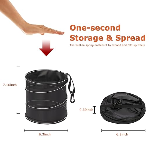 Ginsco 2Packs 1 Gallon New Leakproof Car Trash Can, Mini Trash Can Pop-up Collapsible Hanging Car Trash Bin with Hook and Loop, Waterproof PEVA Liner Open-Top Garbage Can for Cars Home Office