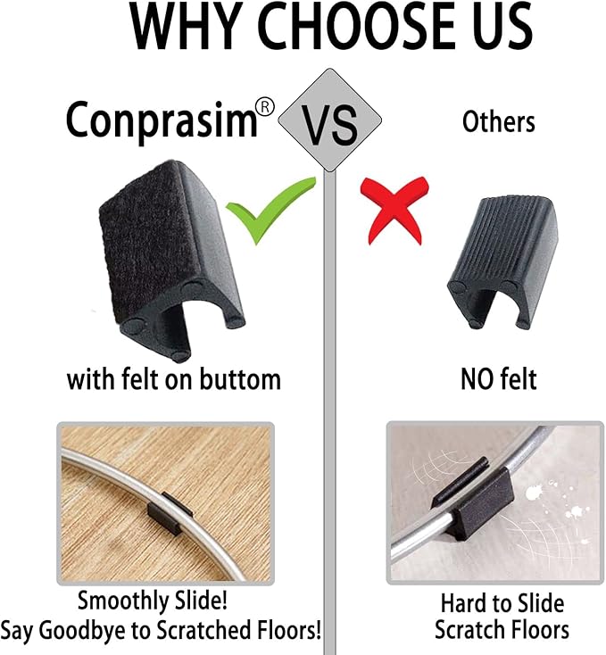 Rectangle U Shaped Chair Leg Tips Caps with Felt Pads,Furniture Feet Protector Slide Smoothly Glides No Scratches No Noise Protect Hardwood Floor,Fit 12mm(15/32inch) Diameter Tubular Leg (Black 24PCS)