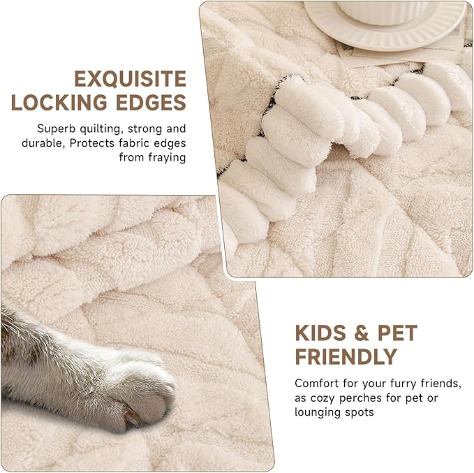 OTOB Couch Covers for 3 Cushion Couch Sofa Pet Friendly, Washable & Non Slip Geometric Jacquard Modern Plush Fuzzy Sofa Slipcovers Protector, All Season Soft Pet Couch Cover (White, 27.6"x82.7")