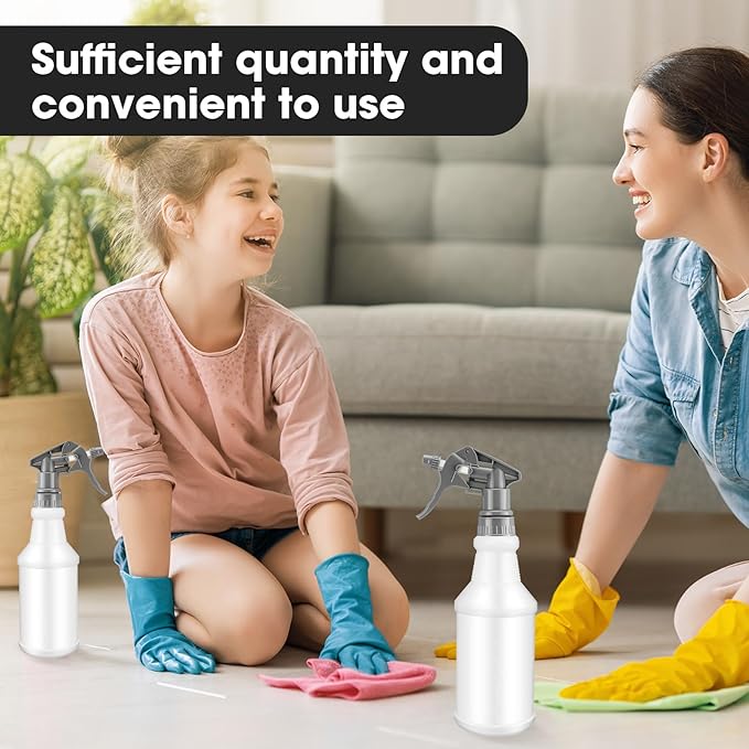 Eccliy 12 Pcs 16 Oz Plastic Spray Bottle, Adjustable Empty Reusable Sprayer for Cleaning, Planting, Water, Bathroom and Kitchen, BBQ, Commercial and Residential(Grey, Original)