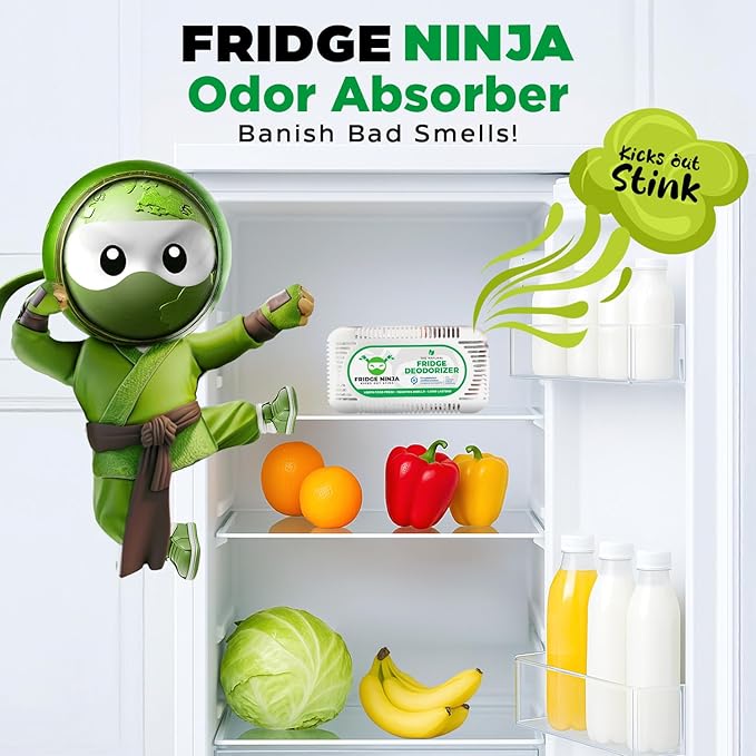 Fridge Ninja 2-Pack Unscented Activated Charcoal Fridge Deodorizer - More Effective Than Baking Soda