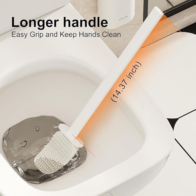 Toilet Brush and Holder Set - Wall Mounted Bathroom Scrub Brush, Toilet Bowl Brush and Plunger Set for Bathroom Cleaner (White)