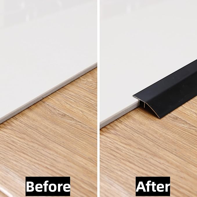 Gaahing Aluminum Floor Transition Threshold Strip, Bridge The Height Gap Between 0.2 to 0.5 inches for Doorway Ramp Tiles Laminate Planks (2Pcs x 35.4in x 1.7in, Matte Black)