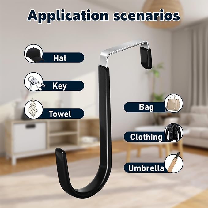 HOOSUN 4 Pack Over The Door Hooks,4.96In Hooks for Hanging Heavy Duty Door Hanger,Towel Hanger Hook Holders,Hangers Hook for Hanging Clothes,Towels,Hats,Coats,Bags (Black)