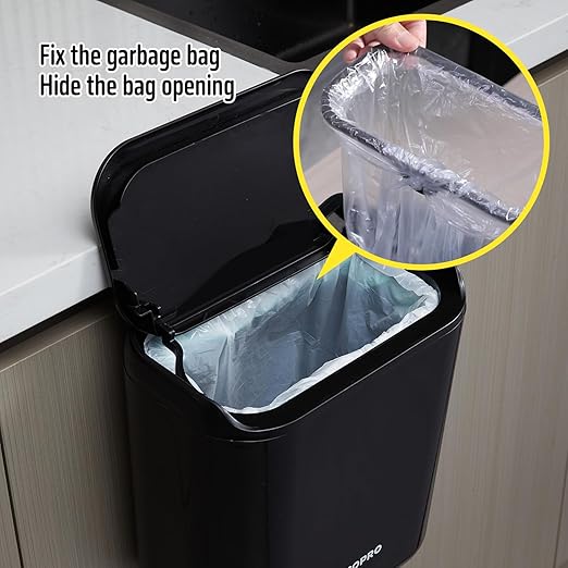 Hanging Small Trash Can with Lid Under Sink for Kitchen, Food Waste Bin for Countertop Compost Bin with Lid, Wall Mount Mountable Garbage Can for Bathroom, RV, 6.8L/1.8 Gal