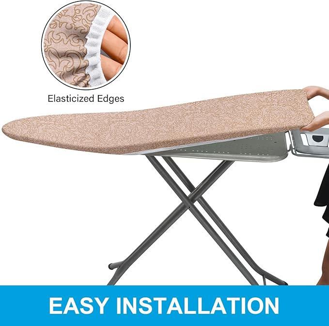 Extra-Wide Ironing Board Cover and Pad Replacement with Scorch and Stain Resistant Thick Padding and Elasticized Edge 18" x 49" Ironing Board Covers 4 Fasteners and 1 Protective Scorch Mesh Cloth