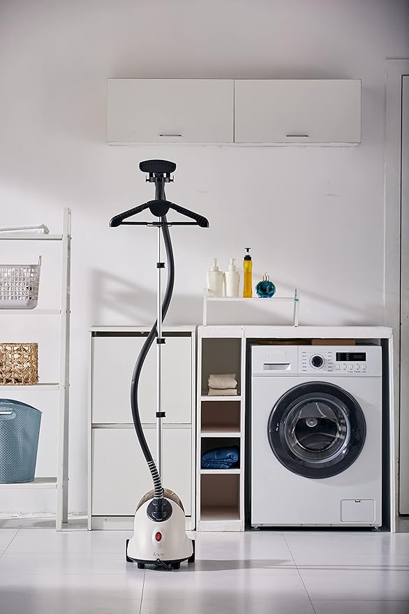 SALAV GS18 Full-Size Clothes Steamer - 1500W Power, 1.8L Water Tank, 60-Min Garment Steam, Iron Clothing, Adjustable Pole & Wheels for Easy Storage, Professional Standing Steamer for Clothes, White