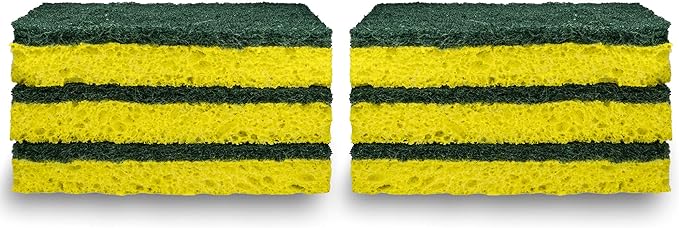 Amazon Basics Cleaning Sponges, Multipurpose, Heavy Duty Scrub Sponges, Yellow/Green, 12-Pack (2 Packs of 6)
