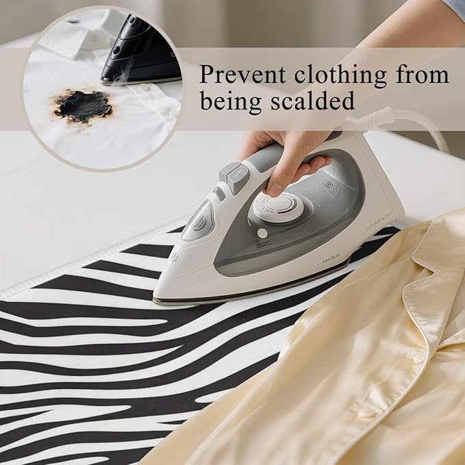 Zebra Print Ironing Mat Portable Iron Pad Magnetic Cover and Padding for Top of Washer, Dryer, Tabletop, Countertop,Travel Small Size Ironing Pads 32 x 16 Inch
