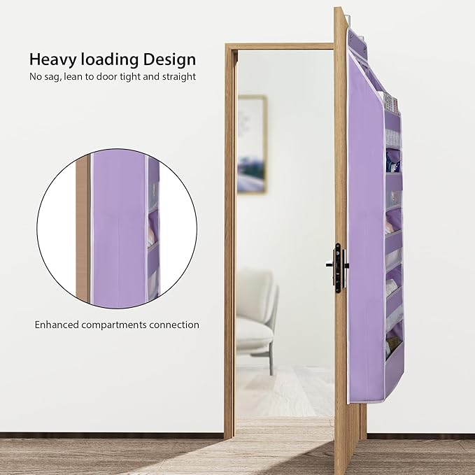 Univivi 6-Shelf Over Door Hanging Organizer Fabric Baby Door Storage with 5 Large Pockets and 3 Small PVC Pockets Wall Mount Hanging Storage Organizers for Baby Essential (Purple)