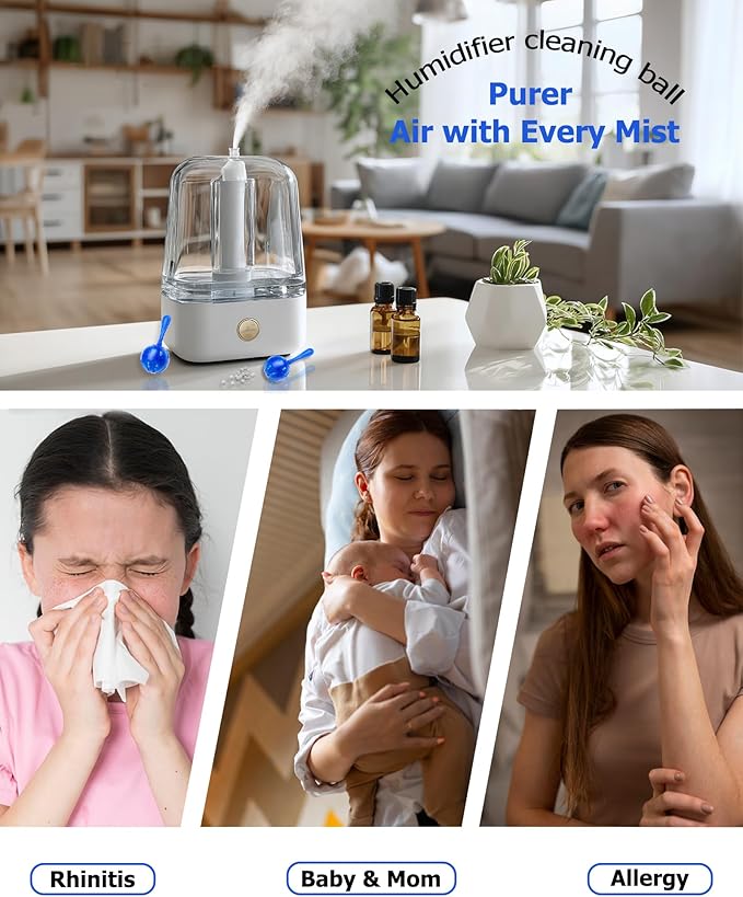Humidifier Cleaner Anti-Scale Balls: Stop White Dust, Extend Humidifier Life, Prevents Hard Water Build-Up, Easy Use, 16 Pack