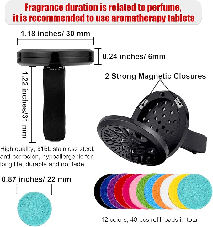 2 Pieces 316L Stainless Steel Car Aromatherapy Essential Oil Diffuser Air Freshener Vent Clip Locket with 48 Pieces Replacement Felt Pad for Christmas Valentine’s Day Giving (Tree and Cloud Tree)