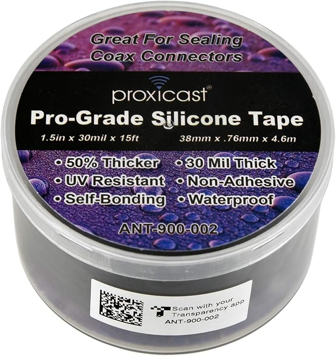 Proxicast Pro-Grade Extra Strong 30mil Weatherproof Self-Fusing Silicone Rubber Sealing Tape For Outdoor Antenna Coax & Electrical Cables, Hose/Pipe Leaks & Emergency Repairs (1.5" x 15' roll) - Green