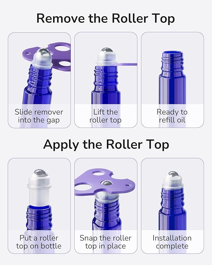 ULG Essential Oil Roller Bottles 48 Pack 10ml Cobalt Blue Glass Empty Bottles with Stainless Steel Roller Balls (10 Extra Roller Balls, 4 Openers, 4 Droppers, 48 Waterproof Labels)