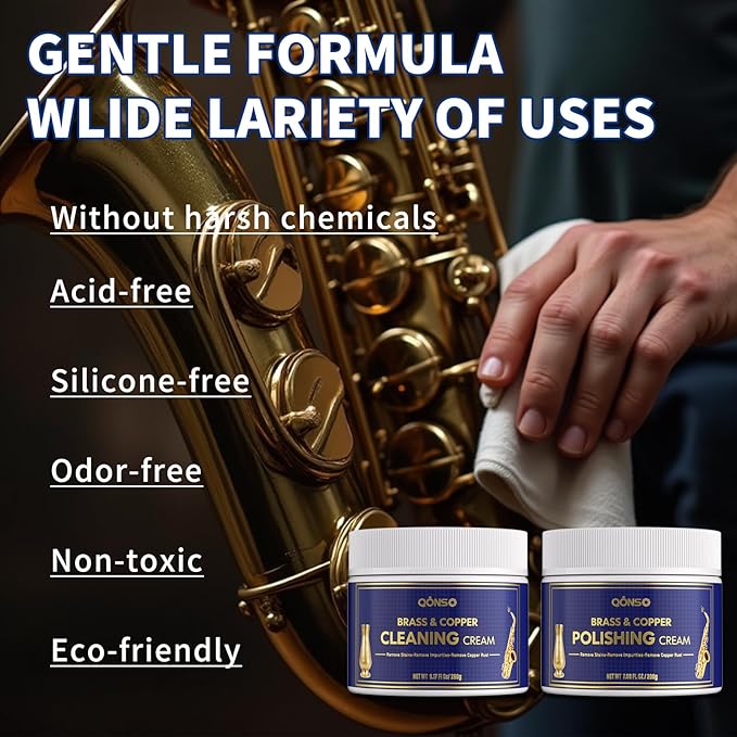 Brass Polish Copper Cream Cleaner Kit - Instant Polishing Cream And Protective Tarnish Removal, Metal Cleaner And Brightener For Antiques, Music Instruments, Copper Kettle And Sinks
