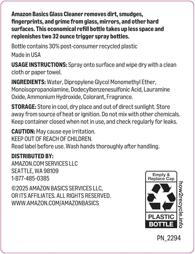 Amazon Basics Glass Cleaner Refill 67.6 Fl Oz, Pack of 1