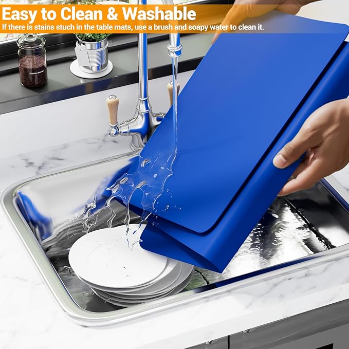 Quality Silicone Table Mat 47x24 Inch - High Heat Resistant (Lab Tested 482°F), Non-Slip Oil-Resistant Surface for Baking & DIY | Waterproof & Easy Clean (Blue)