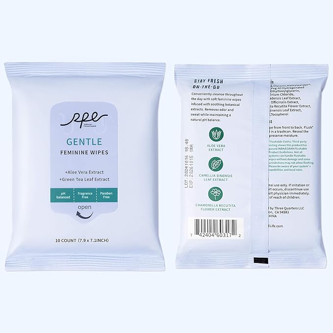 Large Feminine Wipes for Women, pH Balanced Soft Gentle Soothing Unscented Flushable Personal Hygiene Wipes for Intimate Period Care Portable to Go Sensitive Sanitary Wipes Travel (10ct, Pack of 20)